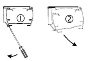 A screwdriver releasing the honeycomb shade headrail from its mounting brackets